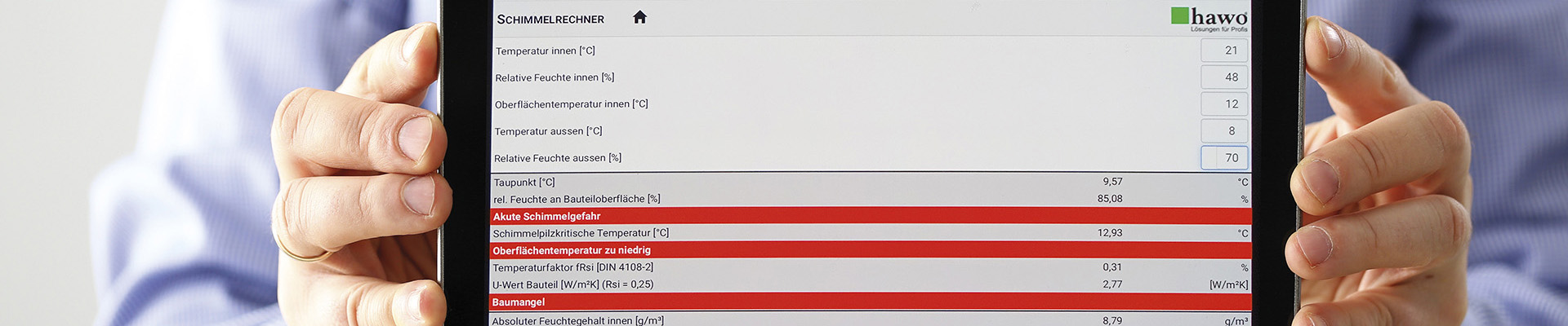 hawo-Schimmelrechner dargestellt in Tablet