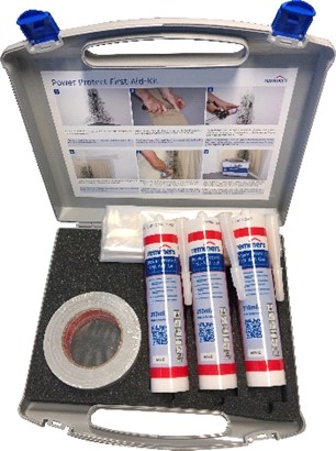 Remmers Power Protect First-Aid-Kid, bestehend aus 3 Kartuschen, Klebeband, Schutzfolie und Aufkleber im praktischen Koffer