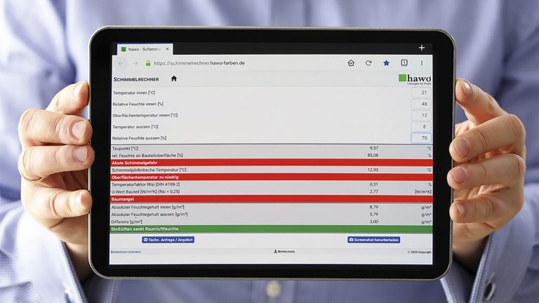 hawo-Schimmelrechner dargestellt in Tablet