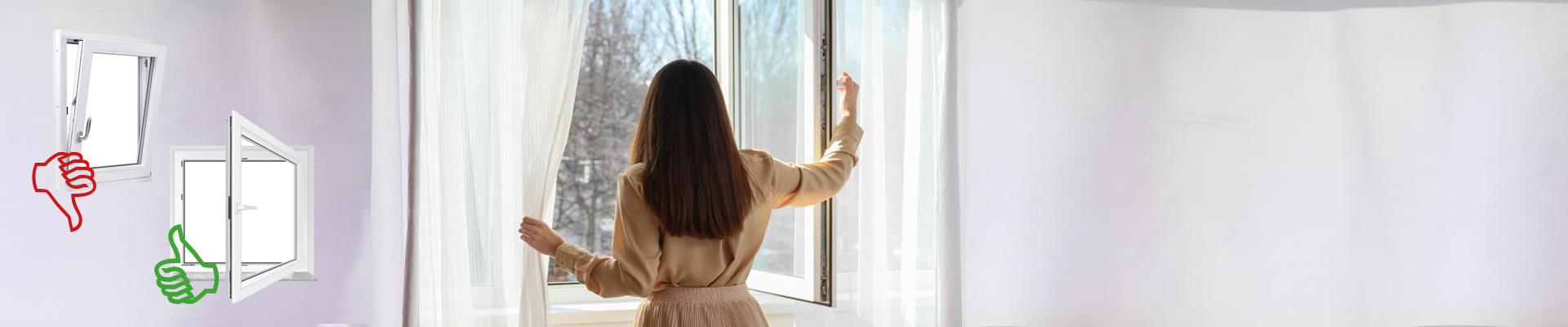 Frau am offenen Fenster