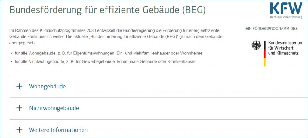 Internetseite von Bundesförderung für effiziente Gebäude