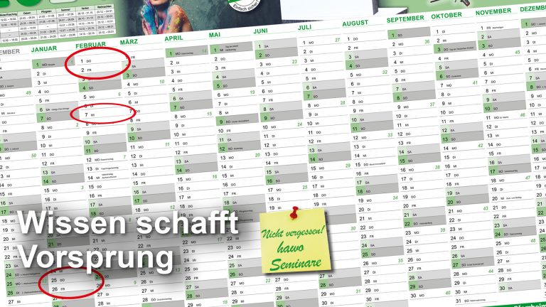 Wandkalender mit markierten Terminen und Text Wissen schafft Vorsprung