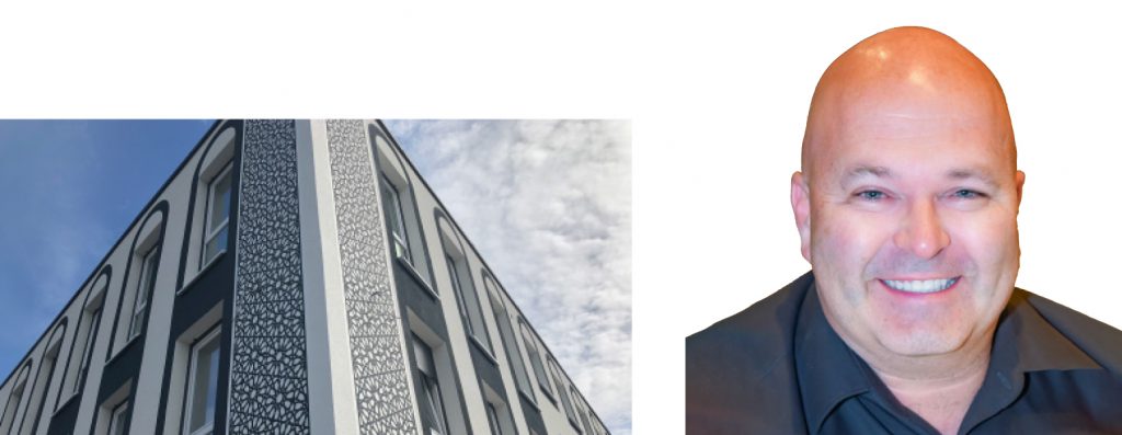 Profilbild von Hans-Peter Füg und Fassadenansicht von Mehrfamilienhaus